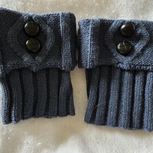 Blue Knit Leg Warmers - Short Ankles, Knees with Button Detail Boot Cuffs